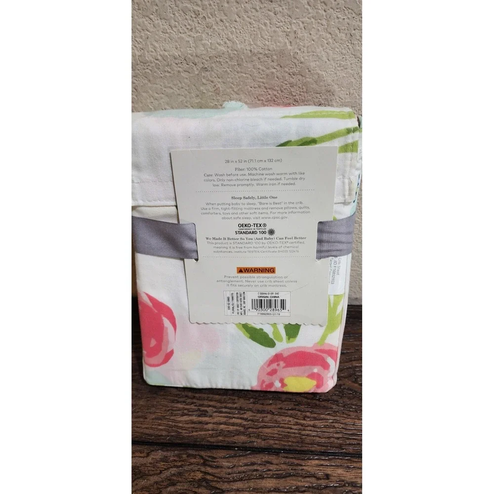 100% Cotton Fitted Crib Sheet "Water Color Floral" Cloud Island-NEW! - Picture 3 of 4